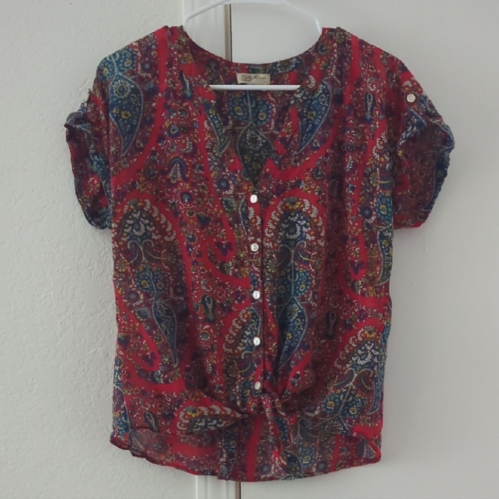 Lucky Brand Red Paisley Button-Front Blouse